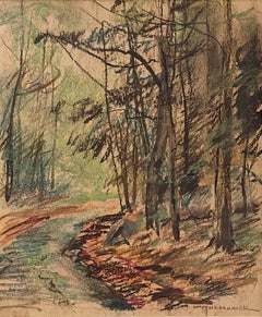 „Waldlandschaft“ Wayne Beam Morrell, amerikanischer Impressionist, Bach, Wald