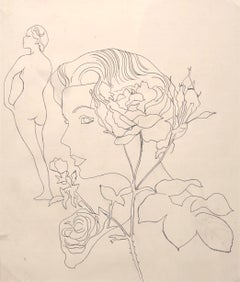 « Tête de femme avec une fleur et silhouette entière » Andy Warhol, Nu féminin, Pop Art