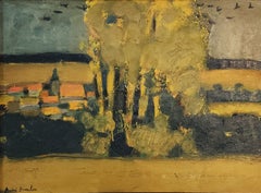 « Village de l'Aisne en automne » André Brasilier, Paysage d'automne, Village, Jaune