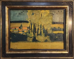 « Village de l'Aisne en automne » André Brasilier, Paysage d'automne, Village, Jaune