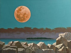 « Lever de lune sur l'île de Cockenoe, Westport, Connecticut » Leonard Everett Fisher, Lune