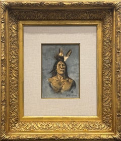 "Portrait of a Plains Warrior" De Cost Smith, Native American, Gray Background