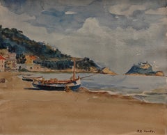 "Coastal Landscape" Sarah Turle, Boats on Beach, Ocean, Dory, Female Artist