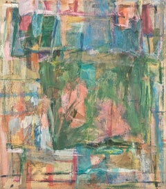 "Green and Pink" Diana Kurz, Mixed Media, New York School, Ab-Ex, Push-Pull
