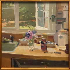 "Kitchen Still Life" Charles Clark Reid, Interior Scene, Sunny Room, Flowers
