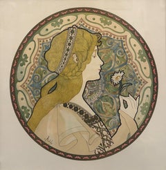 "Rêverie" Jane Atché, Art Nouveau, French, Allegorical, Organic Forms, Profile