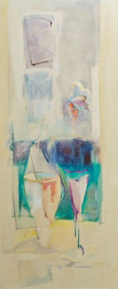 « Fenêtre de la Saint-Valentin » Barbara Schaff, couleurs subtiles, peinture gestuelle, nature morte