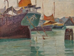 "Venetian Harbor" Theodore Wendel, Venice, American Impressionism, Boats
