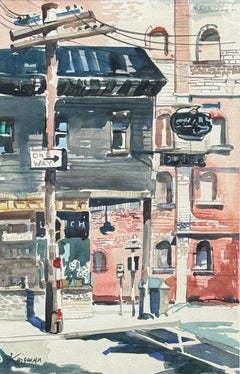"Street Scene" Dong Kingman, Chinese American, Urban Landscape, Sunny Street