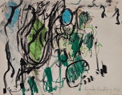 "Tableau" Linda Lindeberg, Female Ab-Ex, Gestural, Blue, Black and White