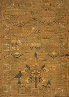 « Échantillon de broderie alphabétique » Lydia Biddle, période coloniale américaine, motif géométrique