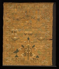 « Échantillon de broderie alphabétique » Lydia Biddle, période coloniale américaine, motif géométrique