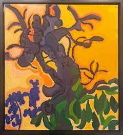 « Trunk » de Lynne Drexler, artiste féminine, orange vif, violet, branche stylisée