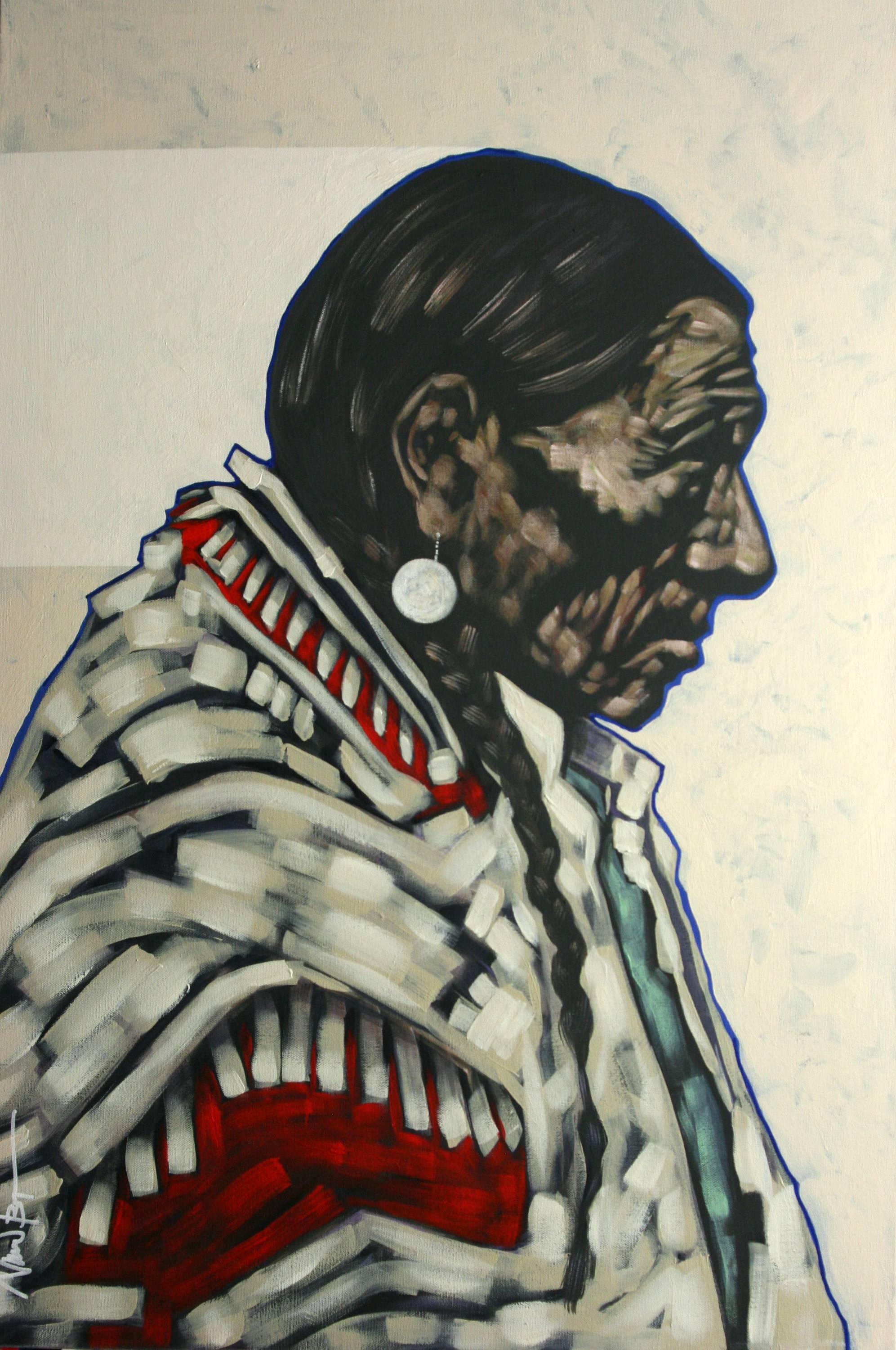 Nocona Burgess Portrait Painting - Many Turning Robes - Blackfoot