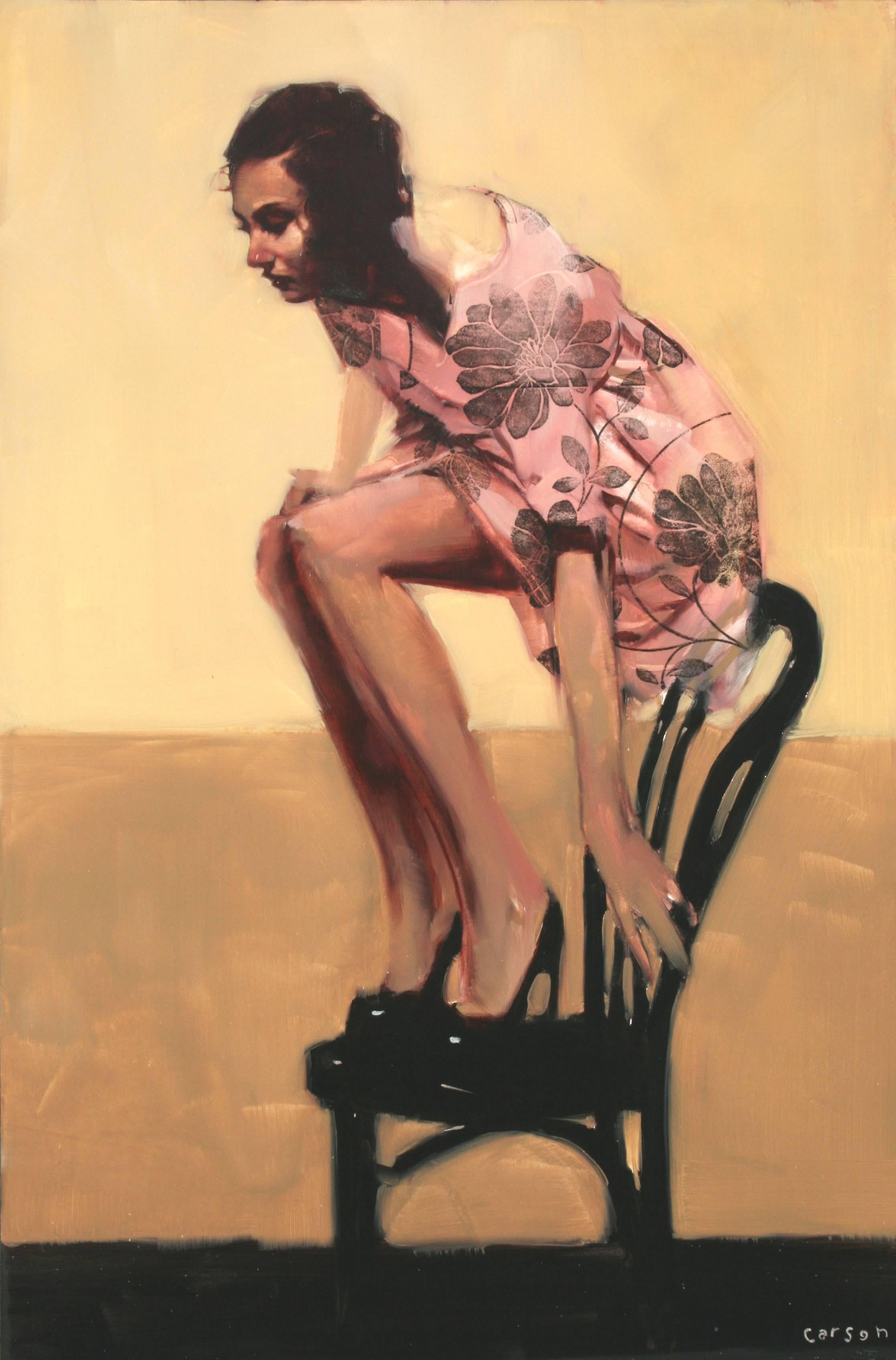 Michael Carson Figurative Painting - "Precariously Positioned"