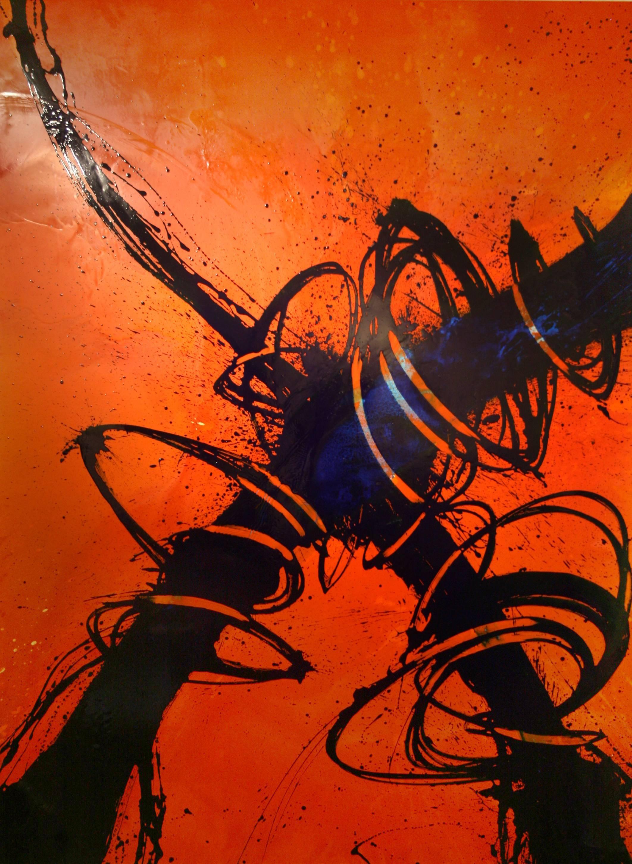 Quim Bove Abstract Painting - "Bold Orange Confluence"