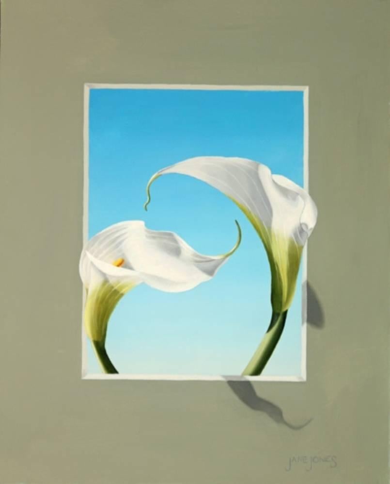 Jane Jones Still-Life Painting - "Calla Lily Trompe L'Oeil  IV"