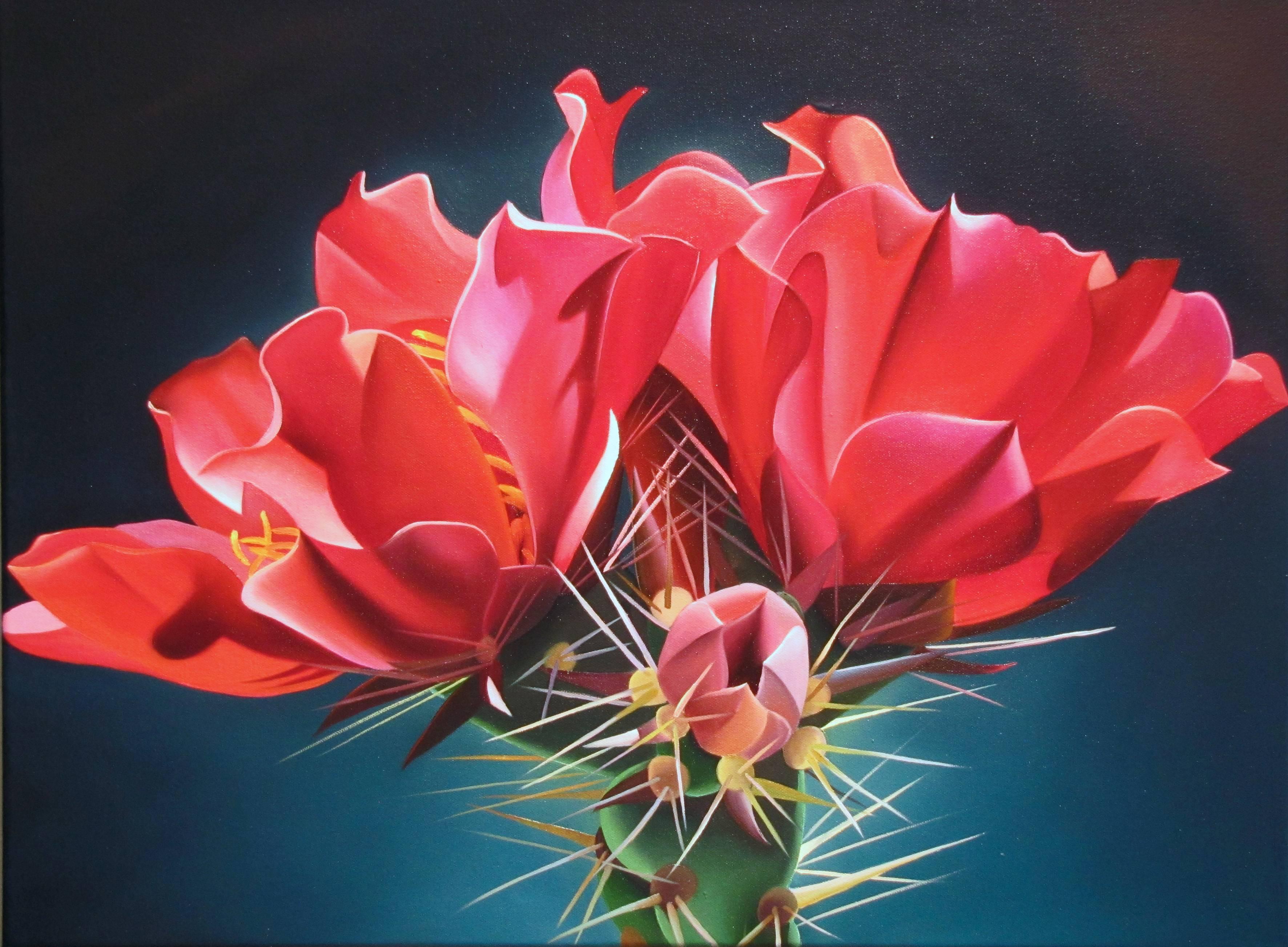 Dyana Hesson Still-Life Painting - "Superstition Treasure, Garnet Cholla Bloom"