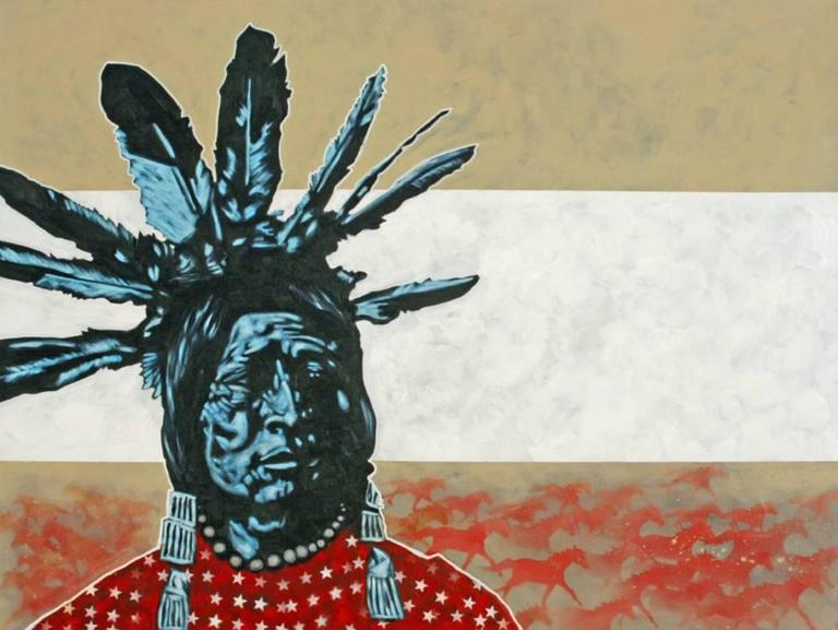 Nocona Burgess Portrait Painting - "Many Horses- Oglala"