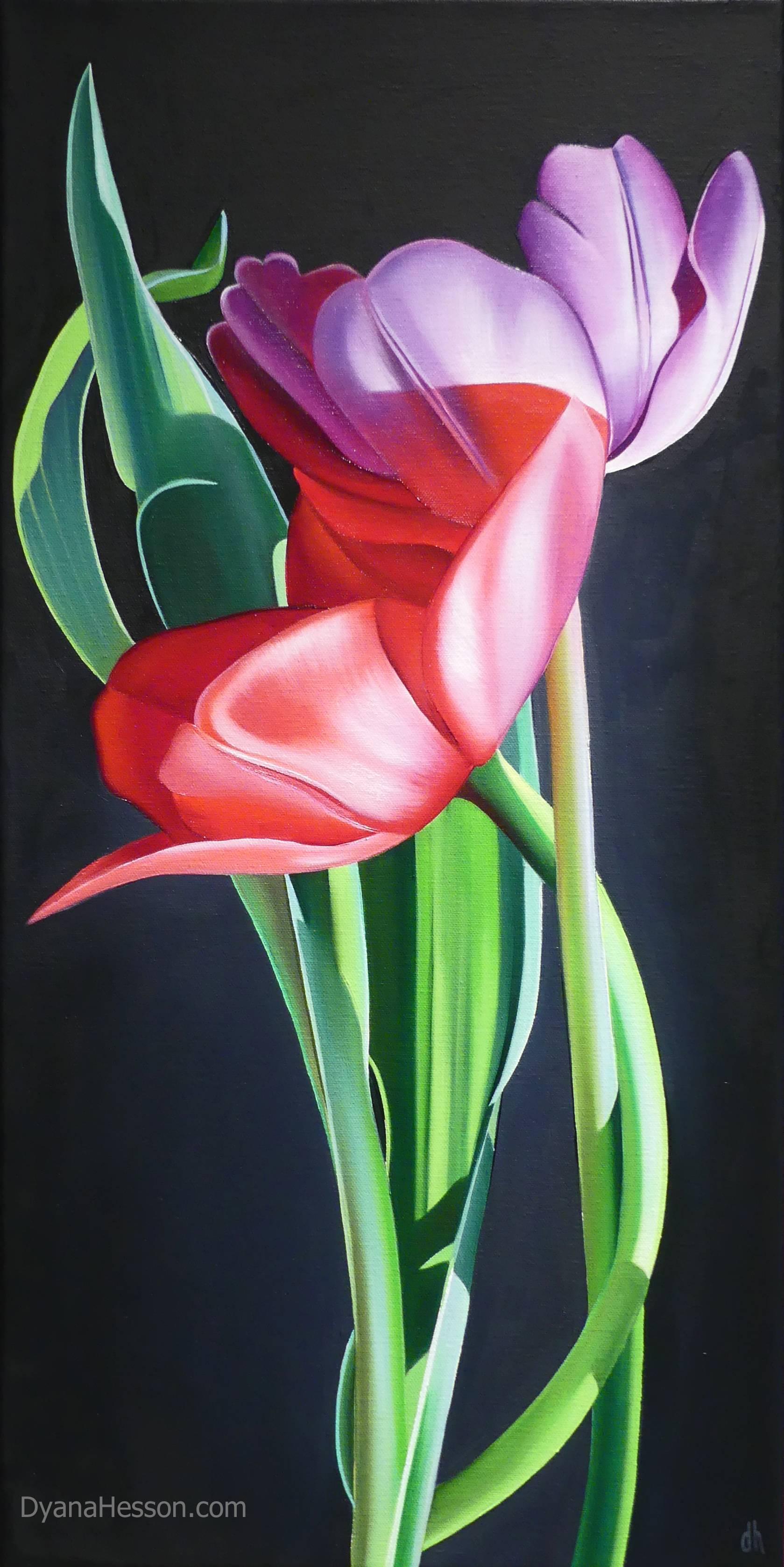 Dyana Hesson Figurative Painting - "It's the Little Things, Two Tulips"