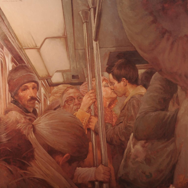 Joseph Lorusso Figurative Painting - "Smooching on the C Train"