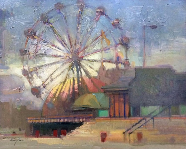 Francis Livingston Figurative Painting - "Morning Boardwalk"