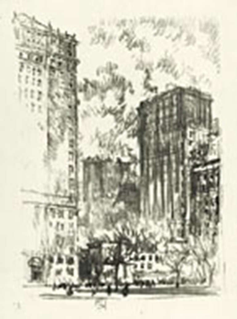 Joseph Pennell Landscape Print - Battery Park, 1904, Lithograph