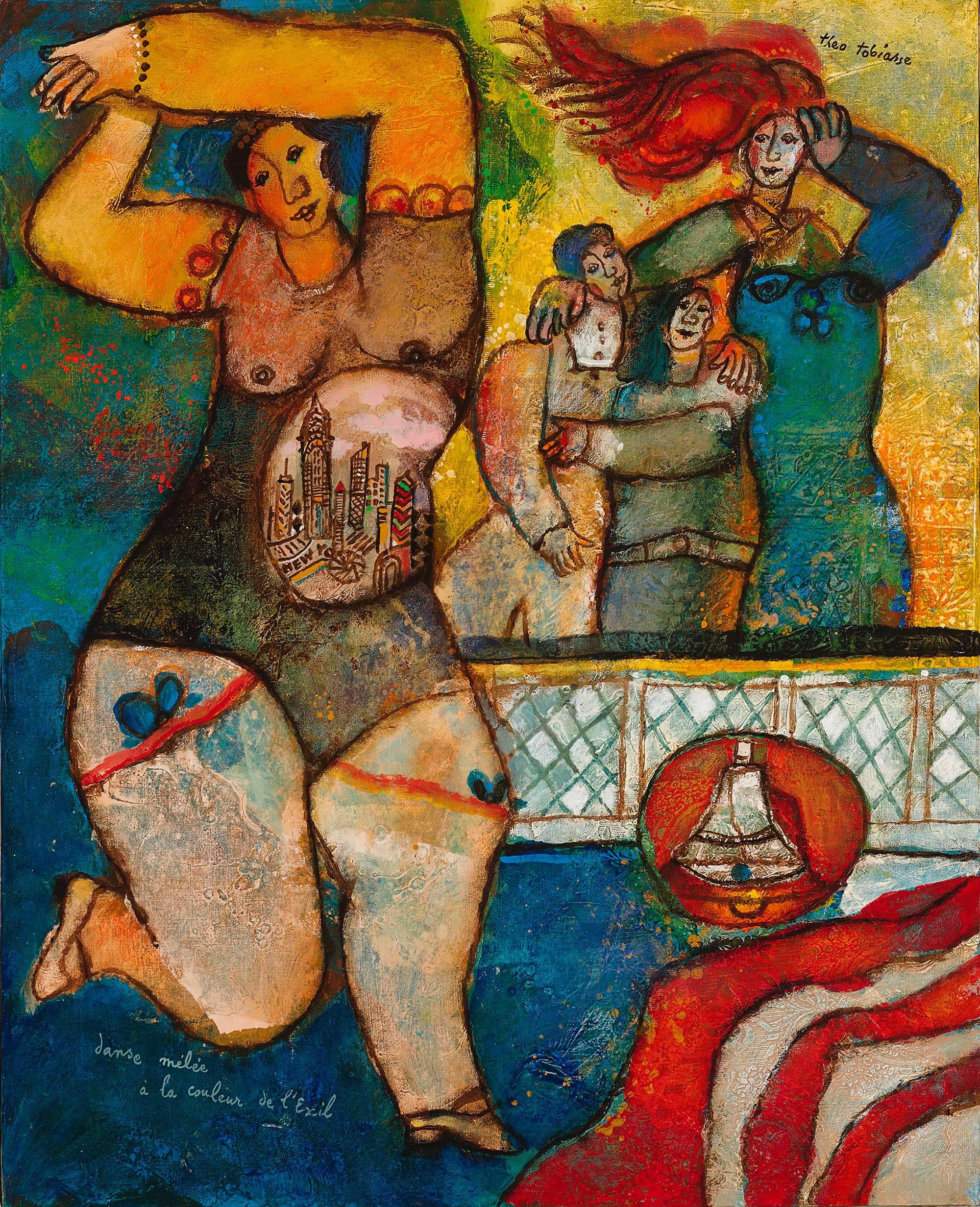 Théo Tobiasse Nude Painting - Danse Mêlée à la Couleur de l'Exil 