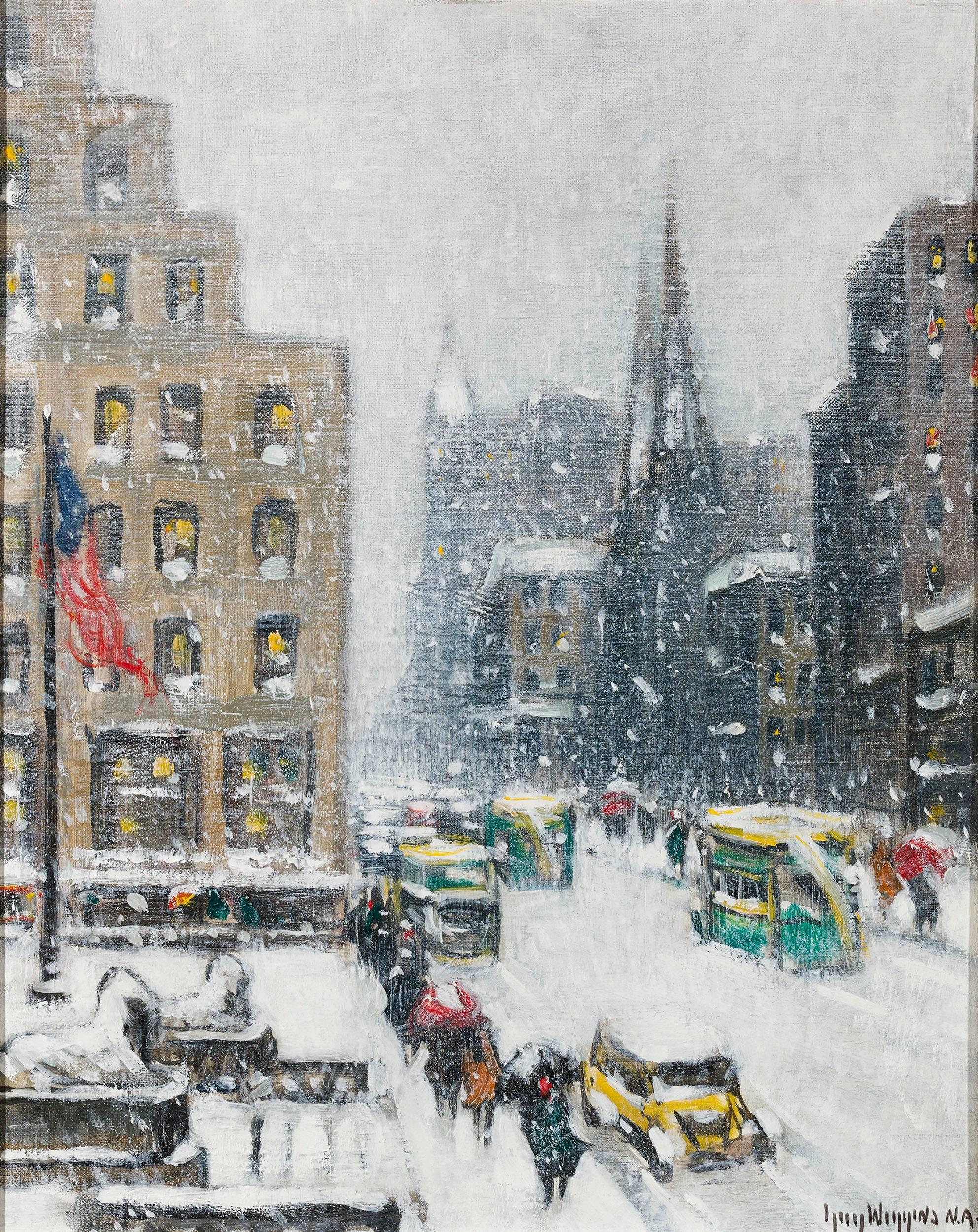 Guy Carleton Wiggins Landscape Painting - At the Library, Winter 