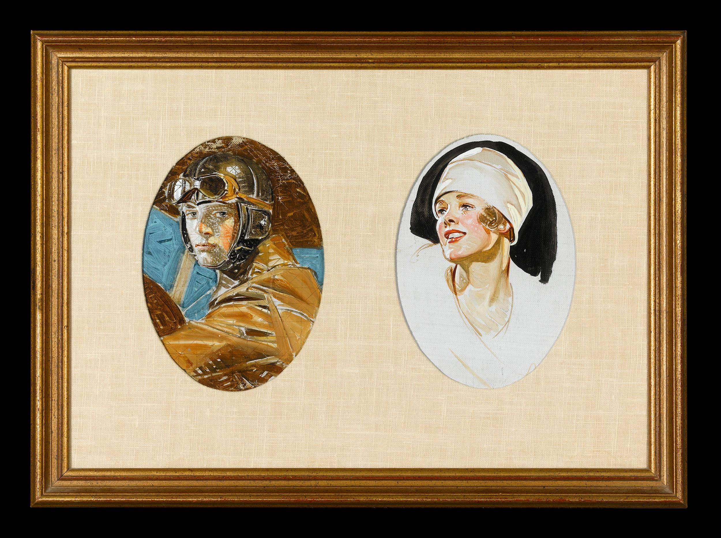 Joseph Christian Leyendecker Portrait Painting - Aviator and Woman in a White Hat by J.C. Leyendecker