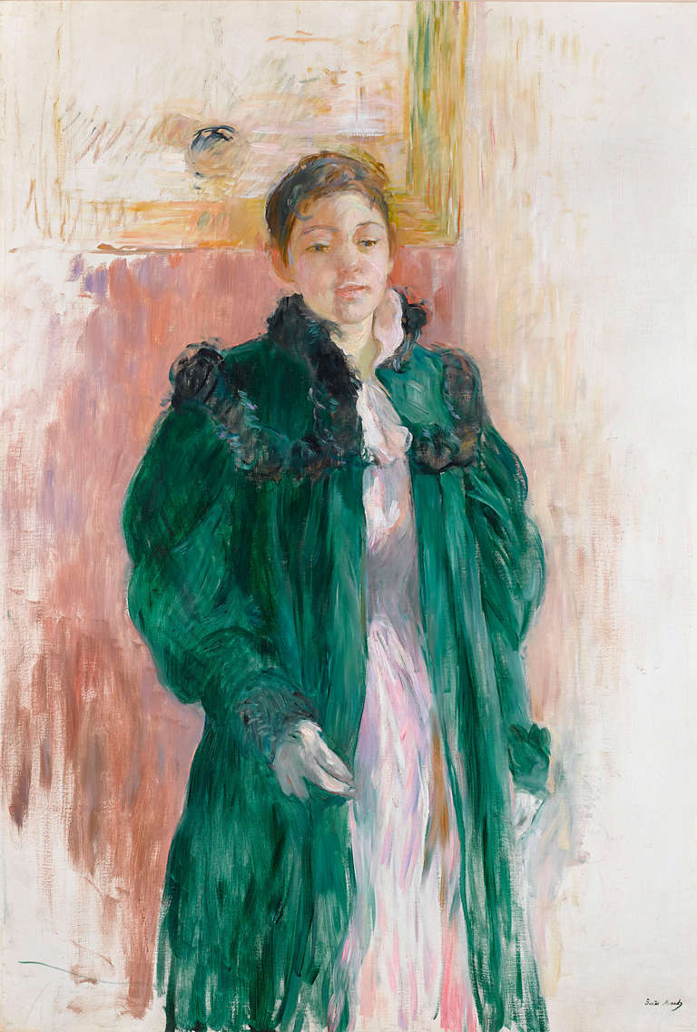 Girl in a Green Coat - Painting by Berthe Morisot
