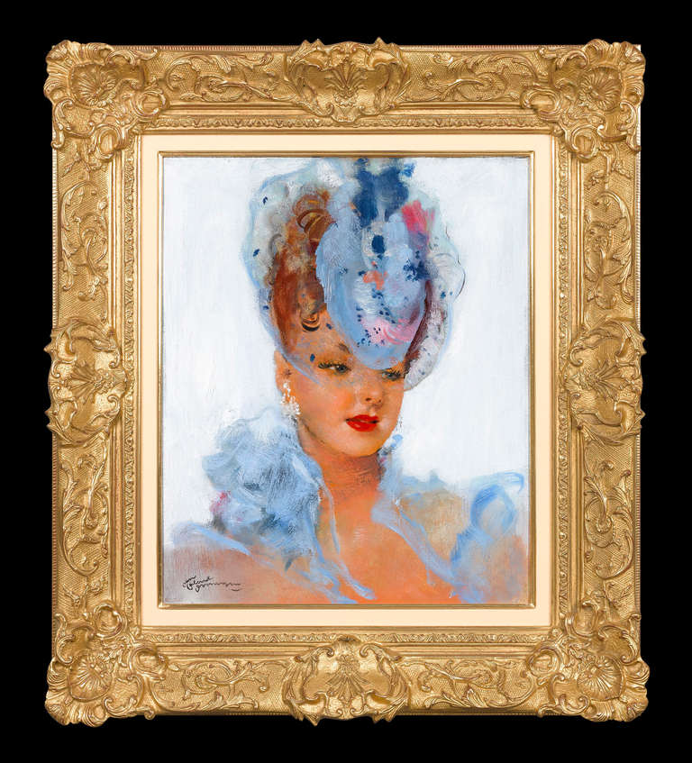 Elegante au Chapeau Bleu