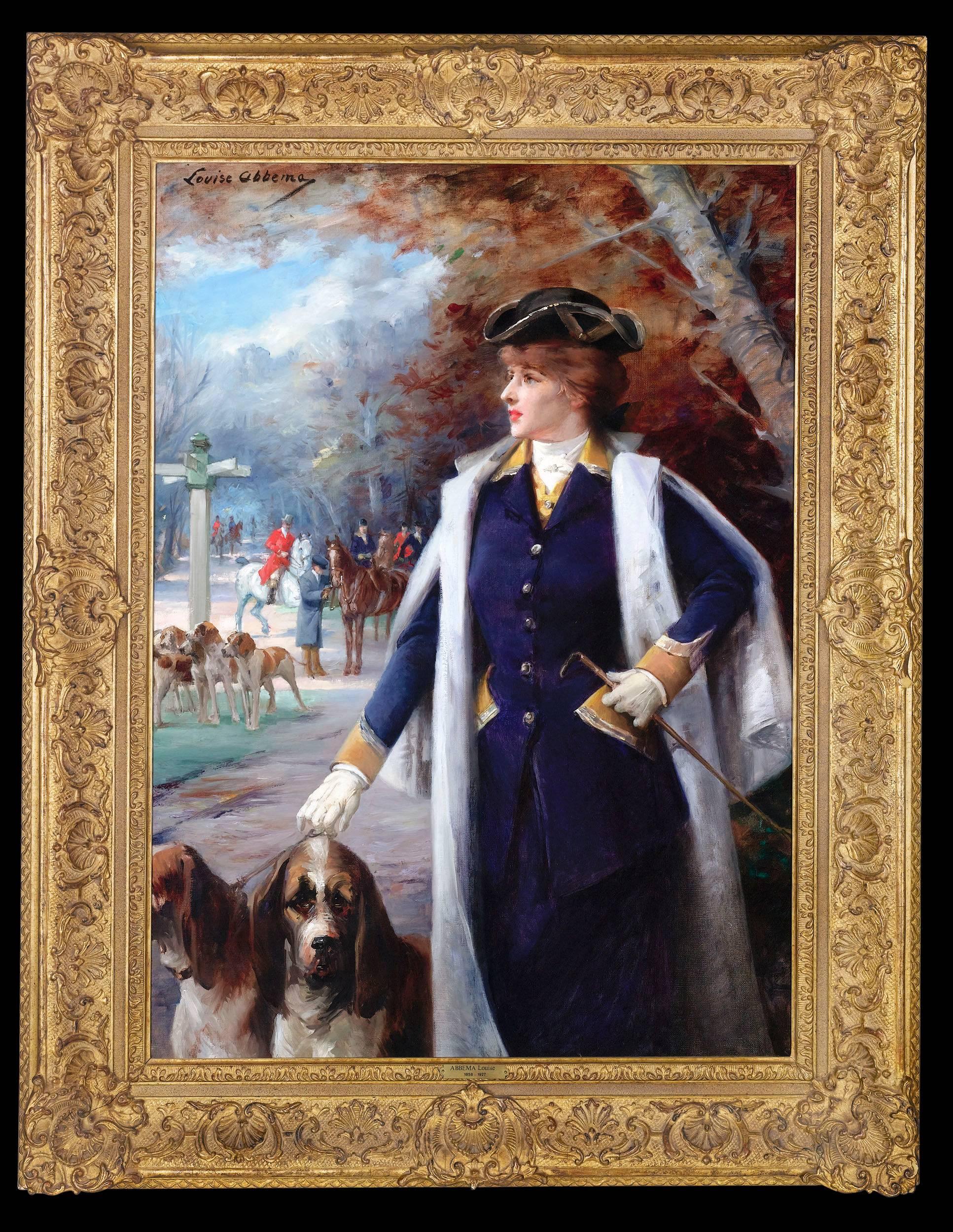Sarah Bernhardt Hunting with Hounds by Louise Abbe - Painting by Louise Abbema