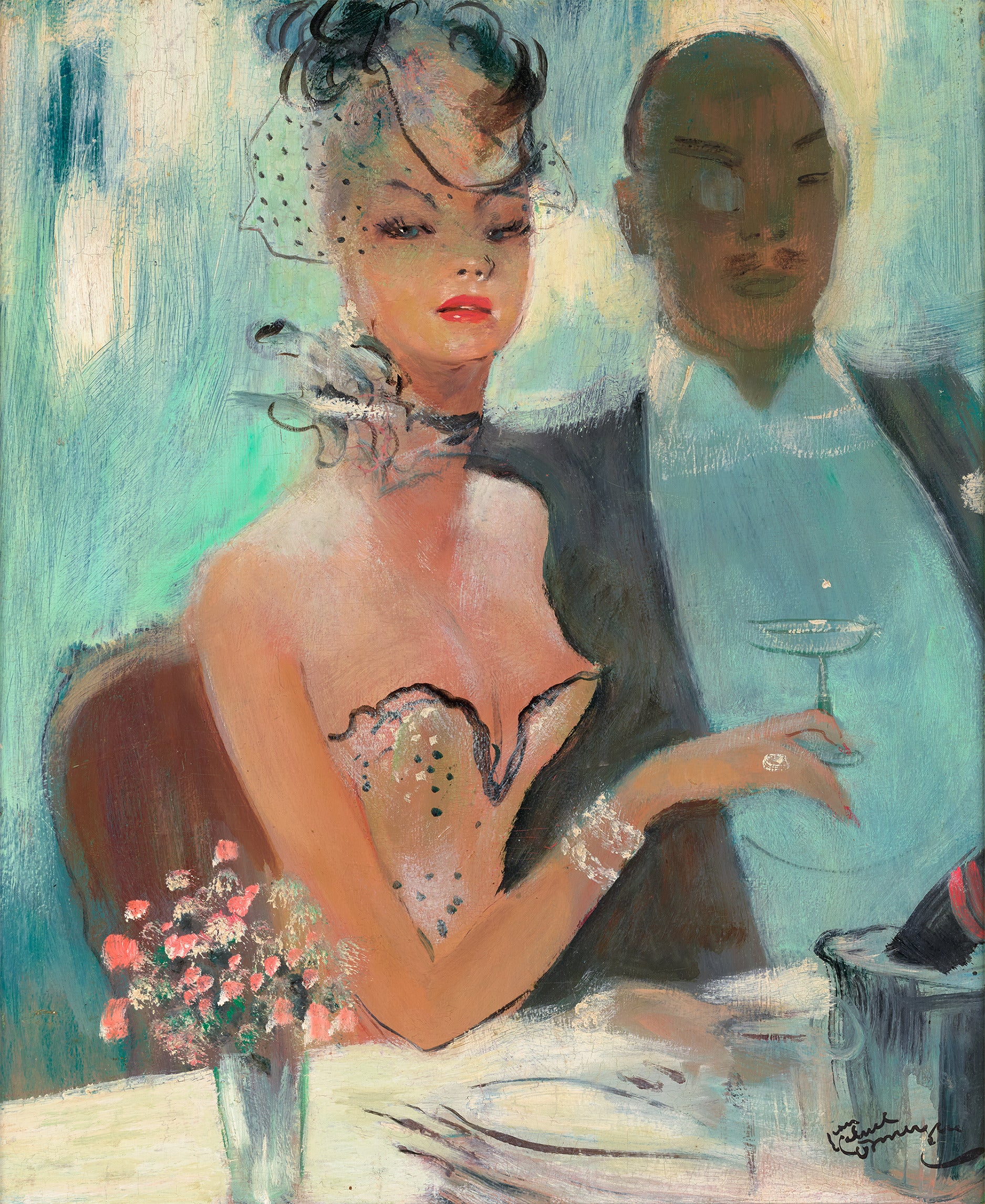 Figurative Painting Jean-Gabriel Domergue - Dîner chez Maxim’s