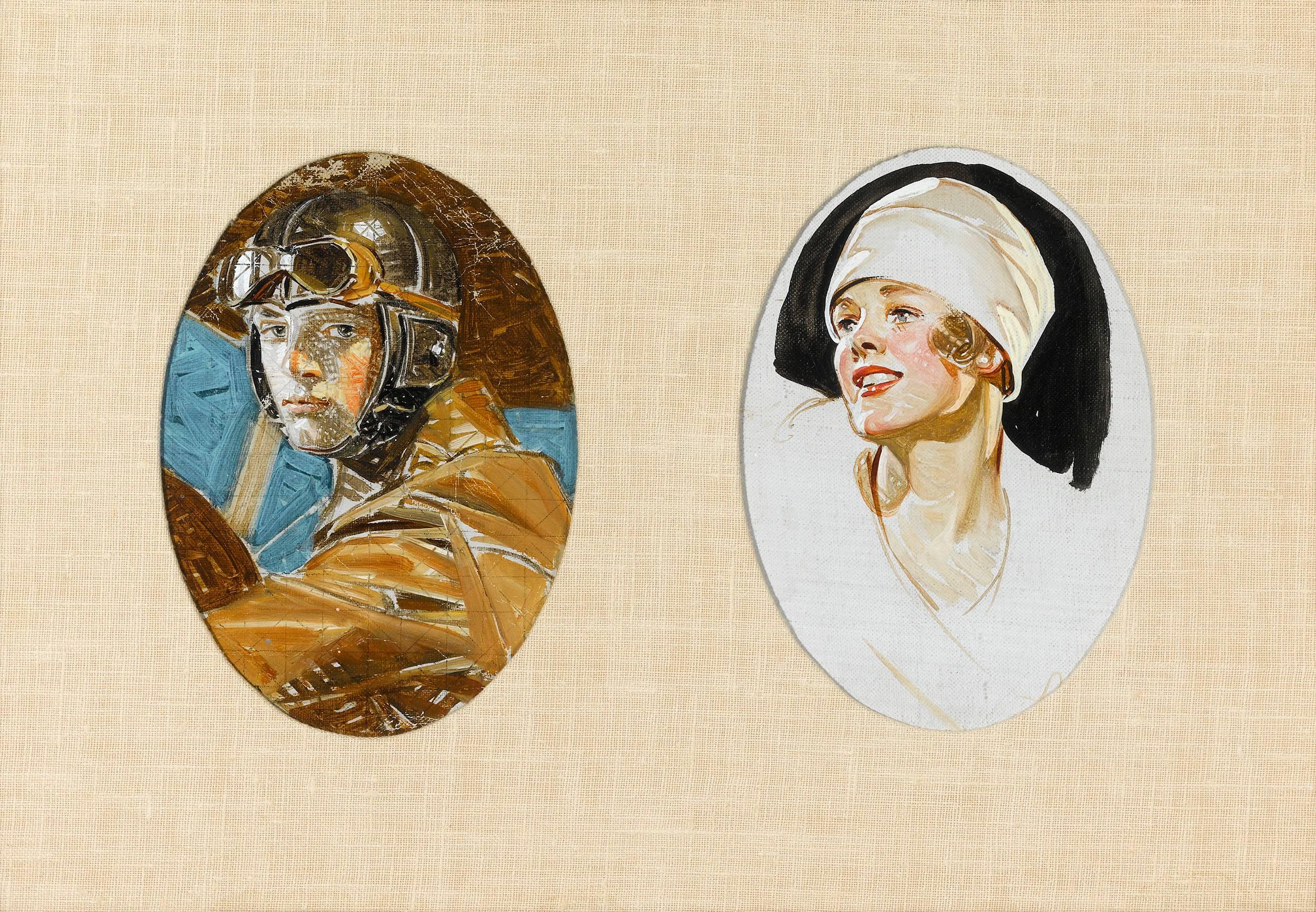 Aviator and Woman in a White Hat by J.C. Leyendecker - Painting by Joseph Christian Leyendecker