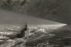 US Submarine Caught in Enemy Searchlights by Montague Dawson