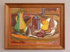 Vintage-Ölgemälde im Mid-Century-Modern-Stil: Schwedisches Stillleben – Sonnenbeschienenes Arrangement