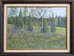 1981 Modernist Vintage Swedish Landscape Oil Painting -Wildflower Meadow