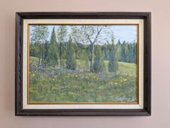 1981 Modernist Vintage Swedish Landscape Oil Painting -Wildflower Meadow