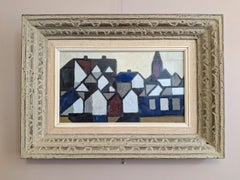 1952 Modern Swedish Abstract Cityscape Oil Painting - Rhythm of Facades