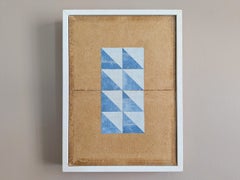 Contemporary British Mixed Media Painting - Geometric Collage in Blue Triangles