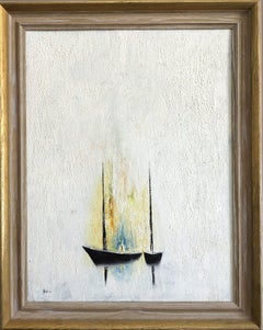 Mid-Century Modern Vintage Abstract Seascape Oil Painting - Where Light Rests