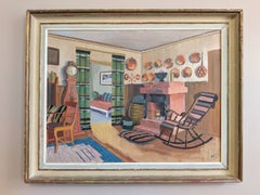 1941 Mid-Century Modern Swedish Interior Oil Painting - The Family Sitting Room