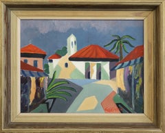 Vintage-Ölgemälde im Mid-Century-Modern-Stil – „Wo die Palmen sich wiegen“