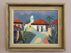 Vintage-Ölgemälde im Mid-Century-Modern-Stil – „Wo die Palmen sich wiegen“