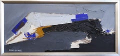 Vintage Mid-Century Modern Original Swedish Abstract Oil Painting - Blue Echoes