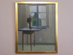 1958 Mid-Century Modern Vintage Swedish Interior Oil Painting - Morning Light