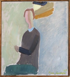 1948 Mid-Century Modern Abstract Portrait Oil Painting - Waiting by the Window