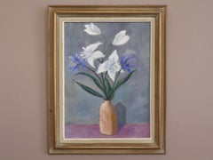 Mid-Century Modern Vintage Original Still Life Oil Painting - Lilies in a Vase