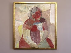 Mid-Century Modern Swedish Abstract Figurative Oil Painting -Portrait in Crimson